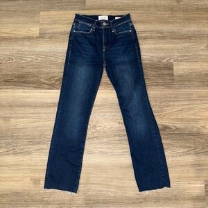 FRAME Le High Straight Jeans Womens 26 Dark Wash Raw Hem High Rise